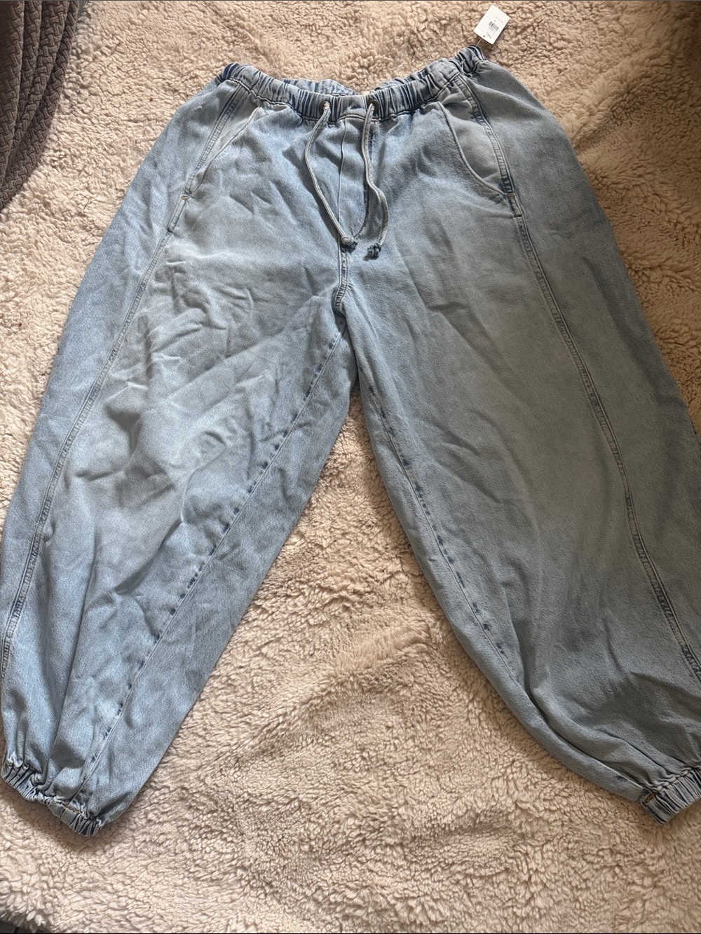 Anthropologie Light Wash Denim Jogger Pants - Elastic Waist & Cuffs -NWT